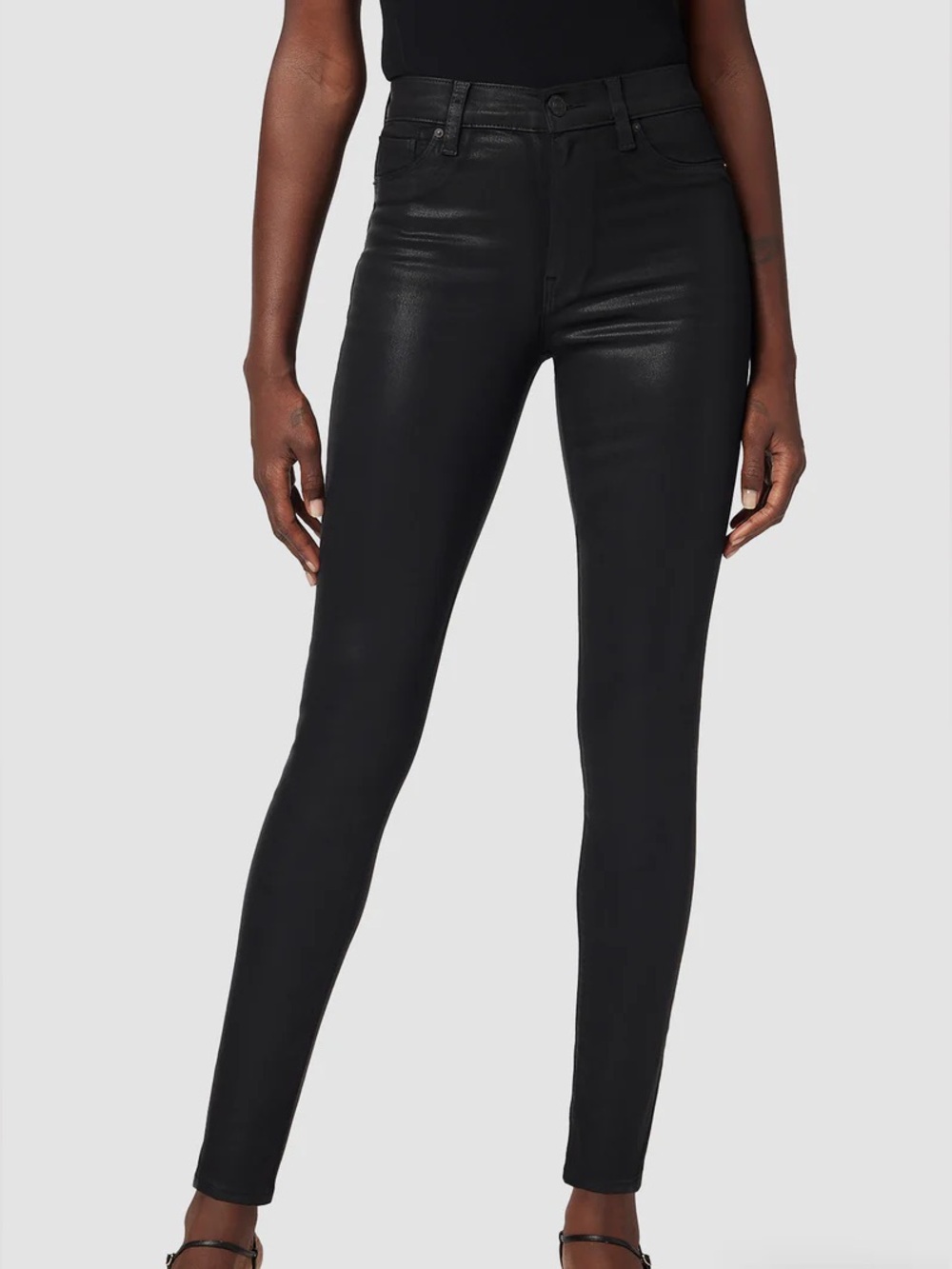 HUDSON Barbara High-Rise Super Skinny Coated Jeans Black Size 28 - Picture 2 of 8